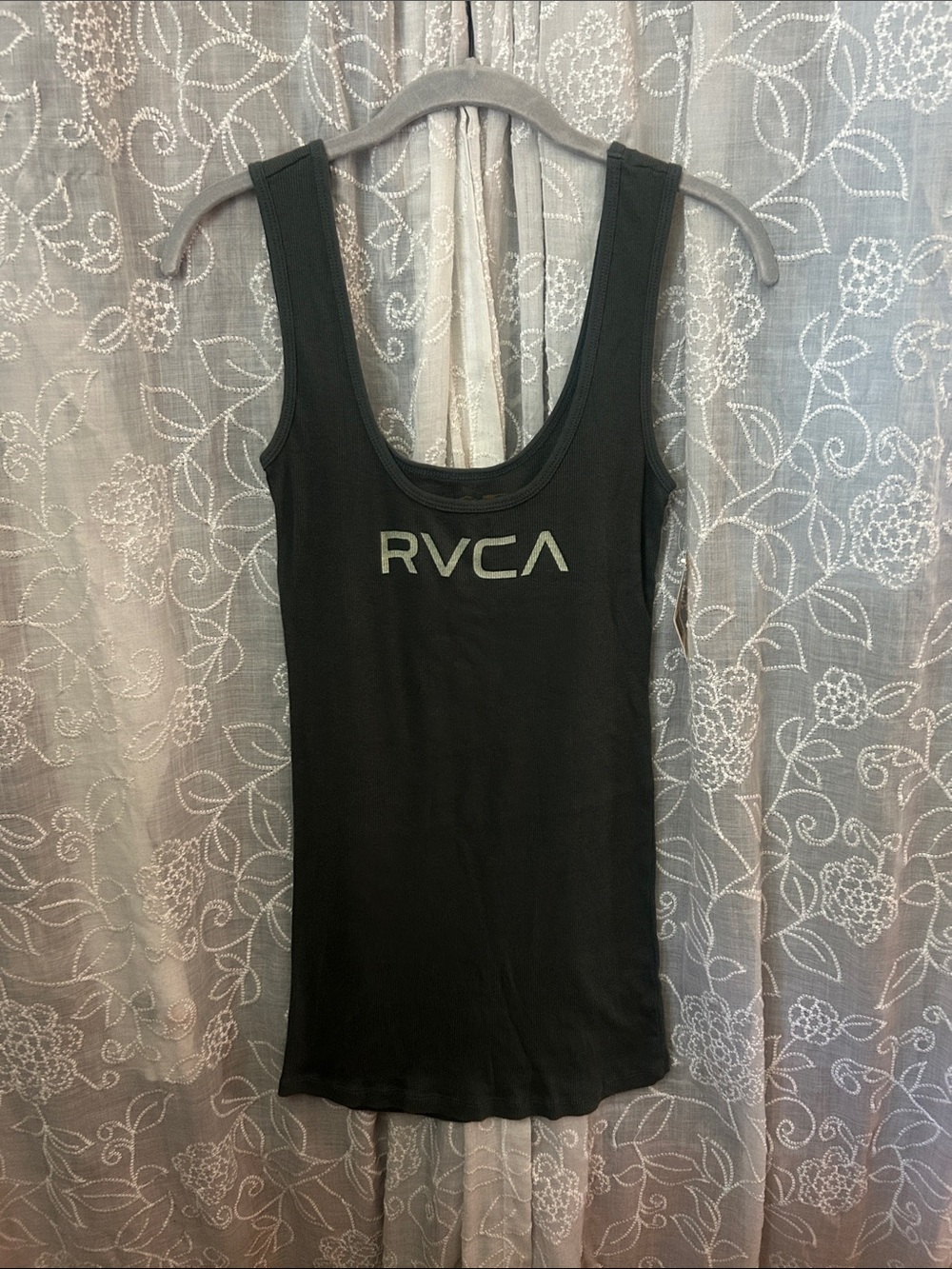 RVCA Black Scoop Neck Logo Tank